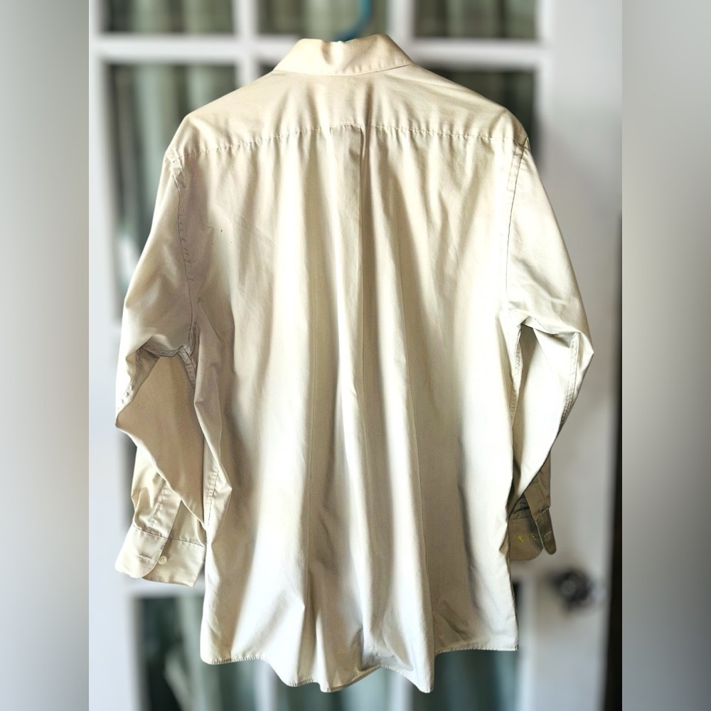 Van Huessen Men’s Large Beige Poplin Easy Care Casual Button Down Shirt - Picture 5 of 7